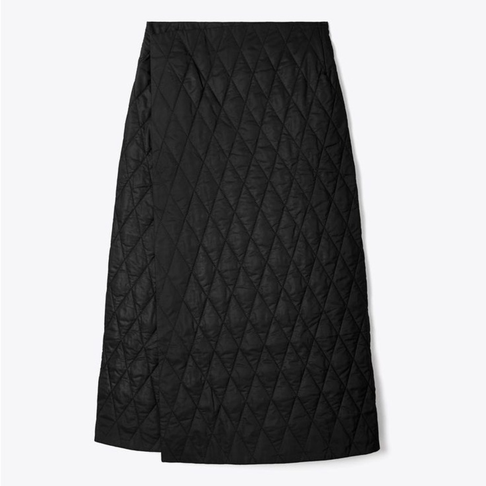 Tory Burch Diamond Quilted Wrap Midi Puffer Skirt Black Sz XL